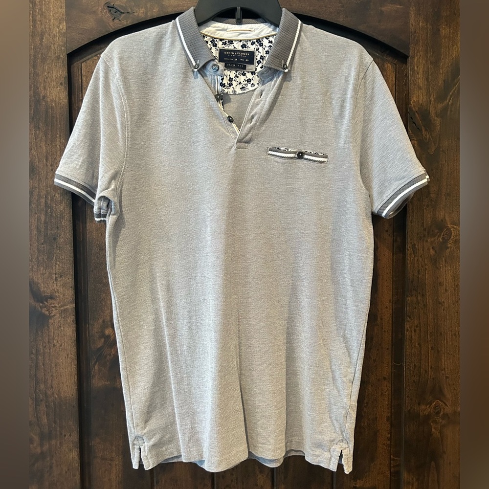 Denim & Flower Gray Polo - size M, slim fit